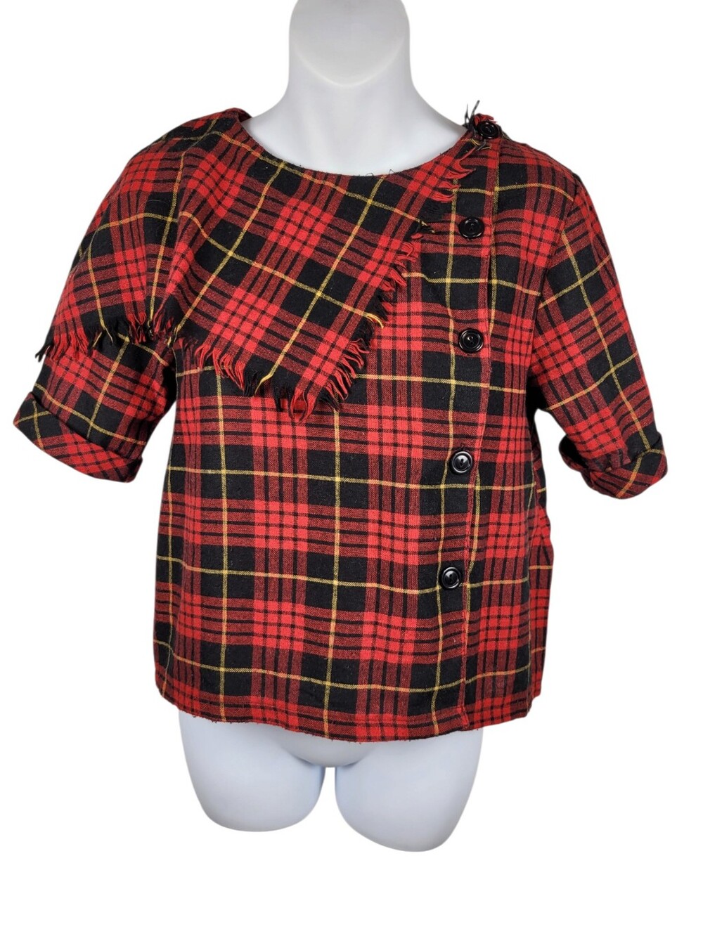 2/$20 Y2K Red & Black Plaid Pattern Buttons Down Top Blouse Size: Small